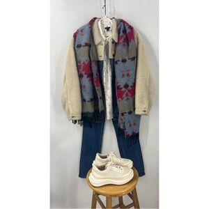 21 men Aztec print scarf with fringe